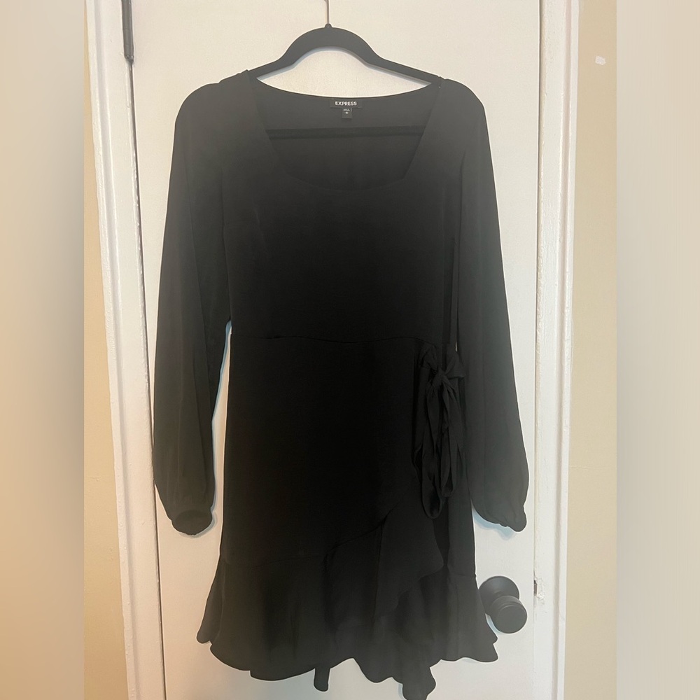 Express Black Long-Sleeve Wrap-Style Dress